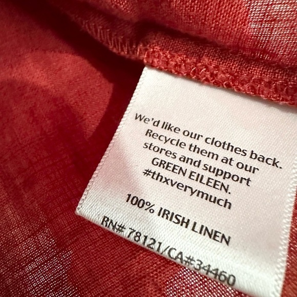 EILEEN FISHER Top small Linen Tunic Blouse Popover Round Neck Long Sleeve Red - Picture 6 of 7